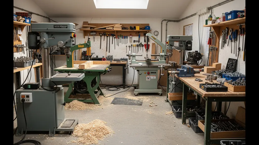 Atelier de menuiserie avec machines-outils professionnelles branchées