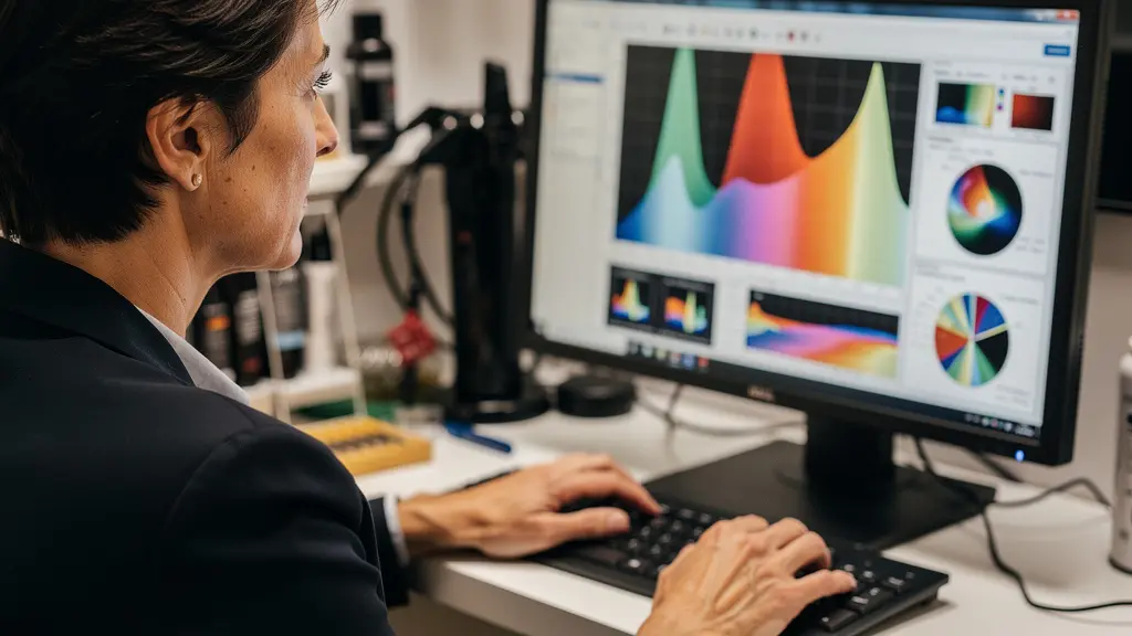 Gérante de commerce analysant sa consommation électrique sur ordinateur